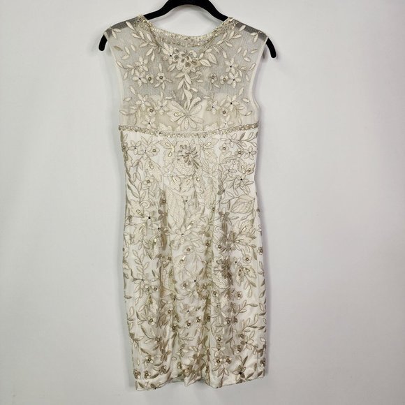 SUE WONG Nocturne White beaded embellished knee length dress womens size 4 - Picture 5 of 16
